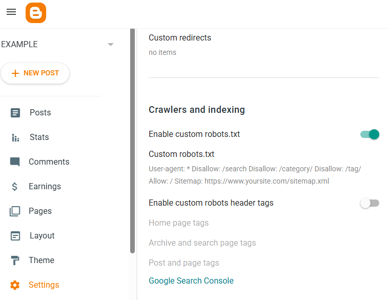 Blogger custom robots.txt